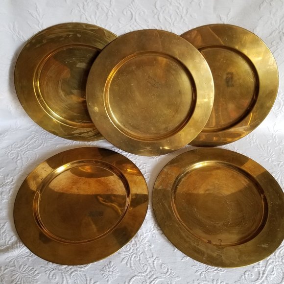 Solid Brass Plate Chargers Set Of 5 Made in  Denmark - Picture 1 of 6